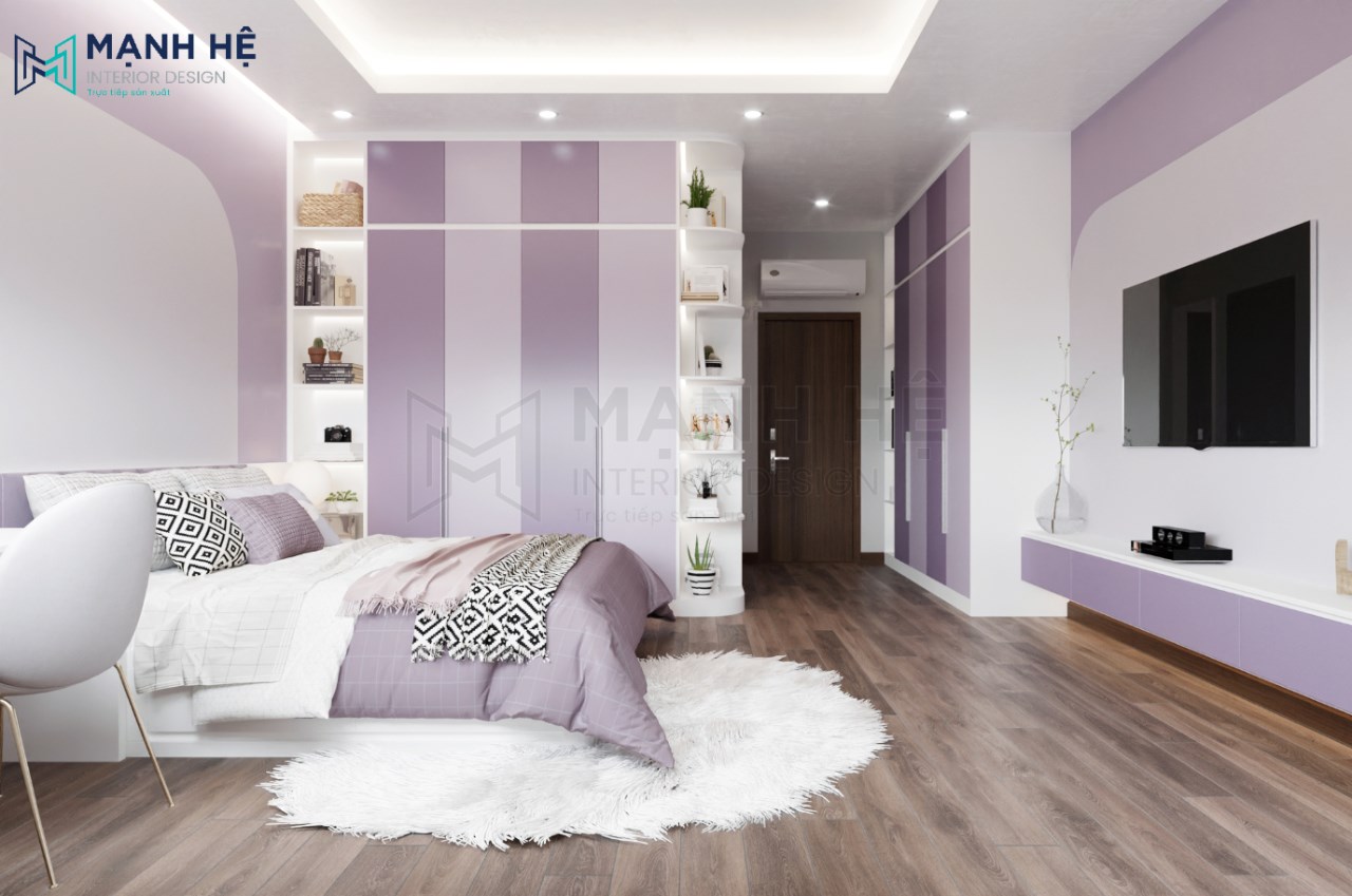 Chiếc tủ quần áo cao đụng trần có thiết kế các ngăn trang trí đẹp thu hút