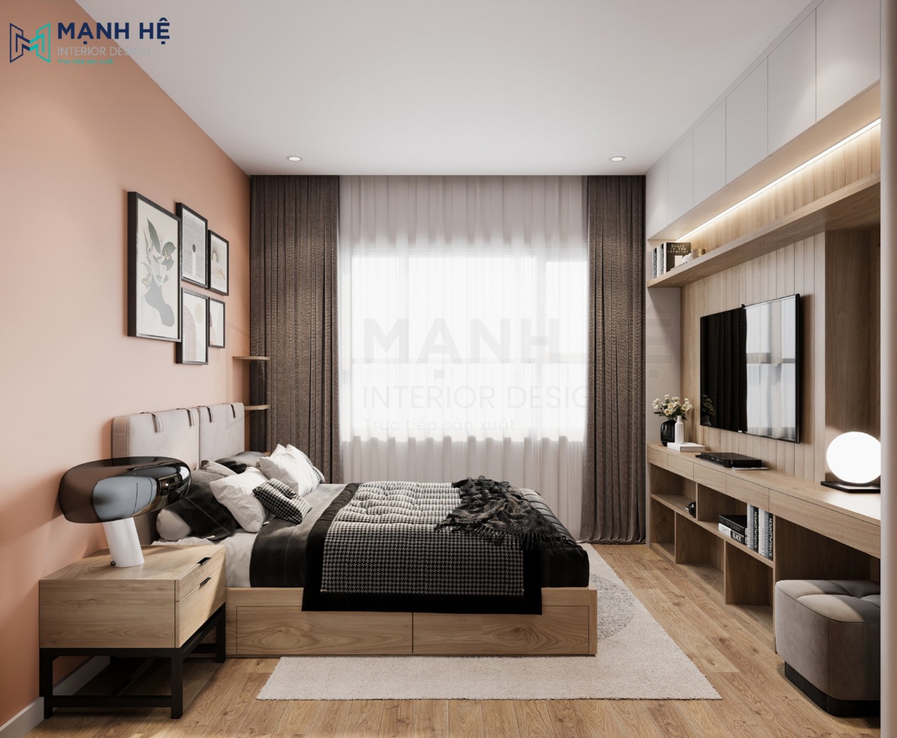 Giường ngủ có hộc kéo làm bằng gỗ công nghiệp chắc chắn và bền bỉ theo thời gian