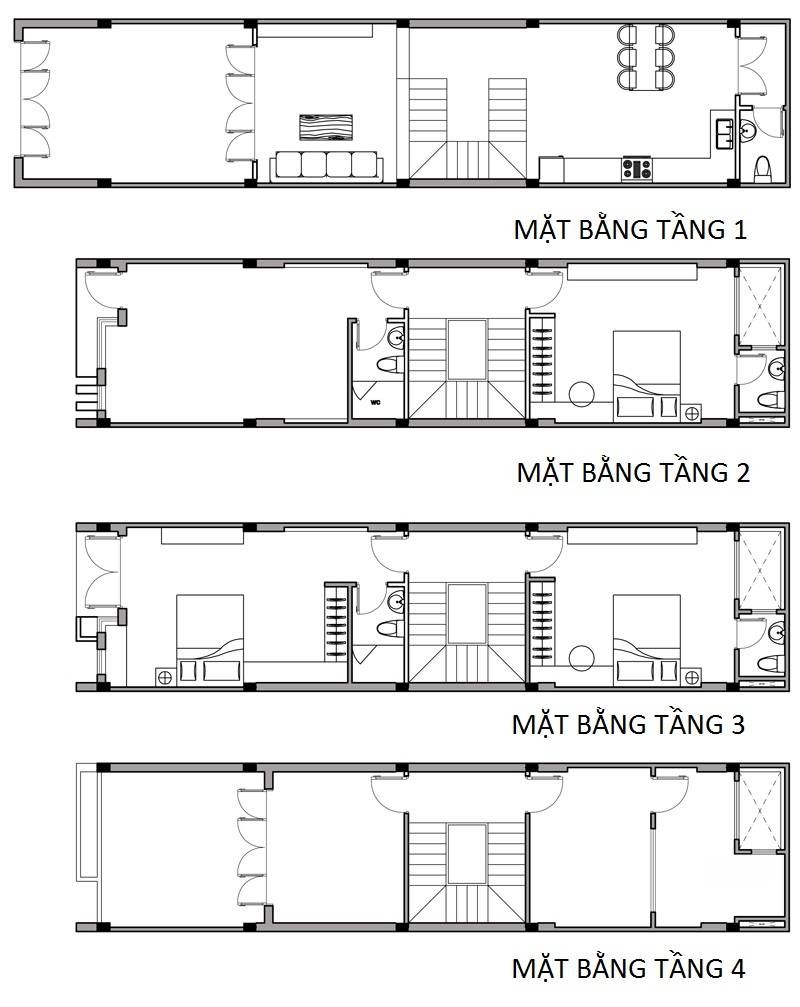 Mặt bằng nhà phố 4 tầng chuẩn phong thủy