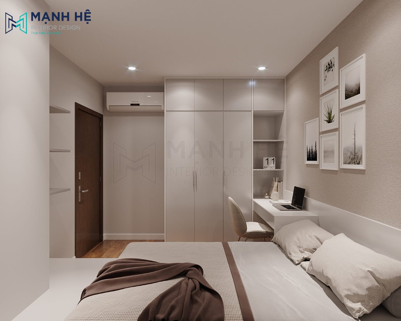Hệ tủ quần áo cao đụng trần kết hợp bàn làm việc tiện nghi