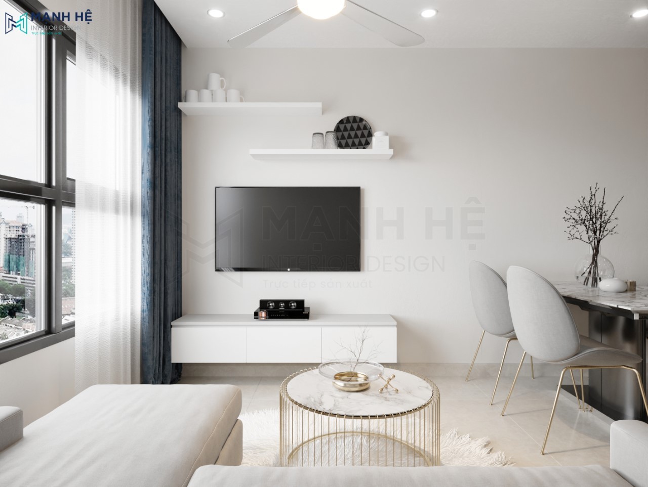 Thiết kế kệ tivi treo tường phòng khách