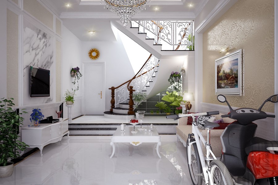 Kích thước bậc tam cấp vừa vặn với không gian phòng khách
