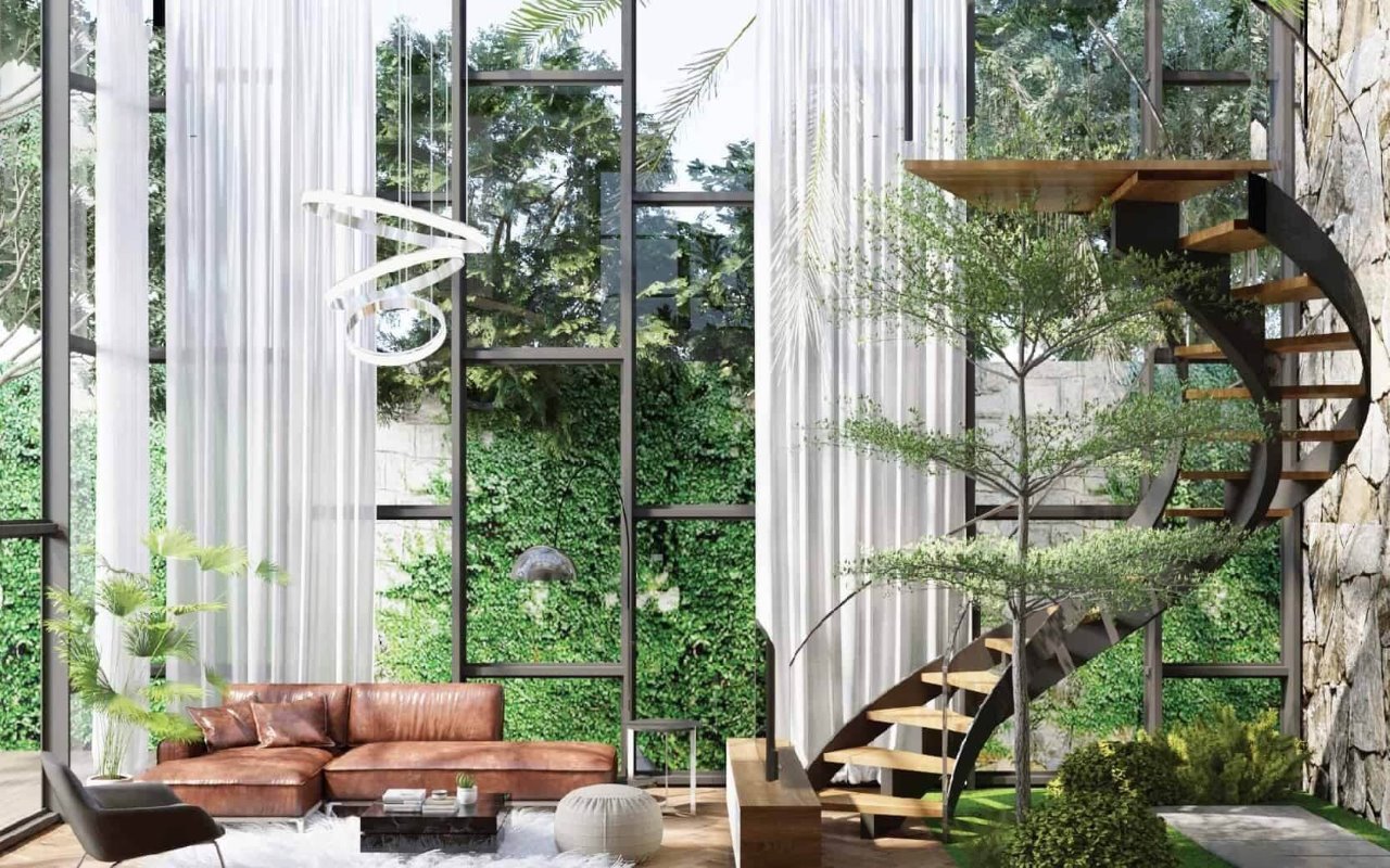 Nội thất phòng khách nhà vườn gần gũi với thiên nhiên