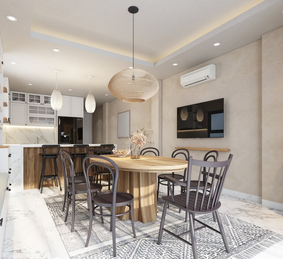 Nội thất phòng bép nhà vườn rộng rãi
