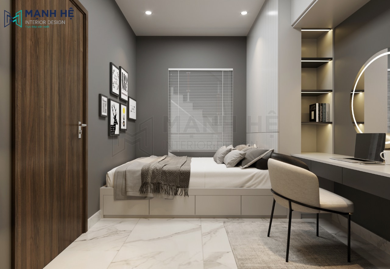 Thiết kế phòng ngủ nhỏ có giường ngủ dạng bục giúp tối ưu diện tích