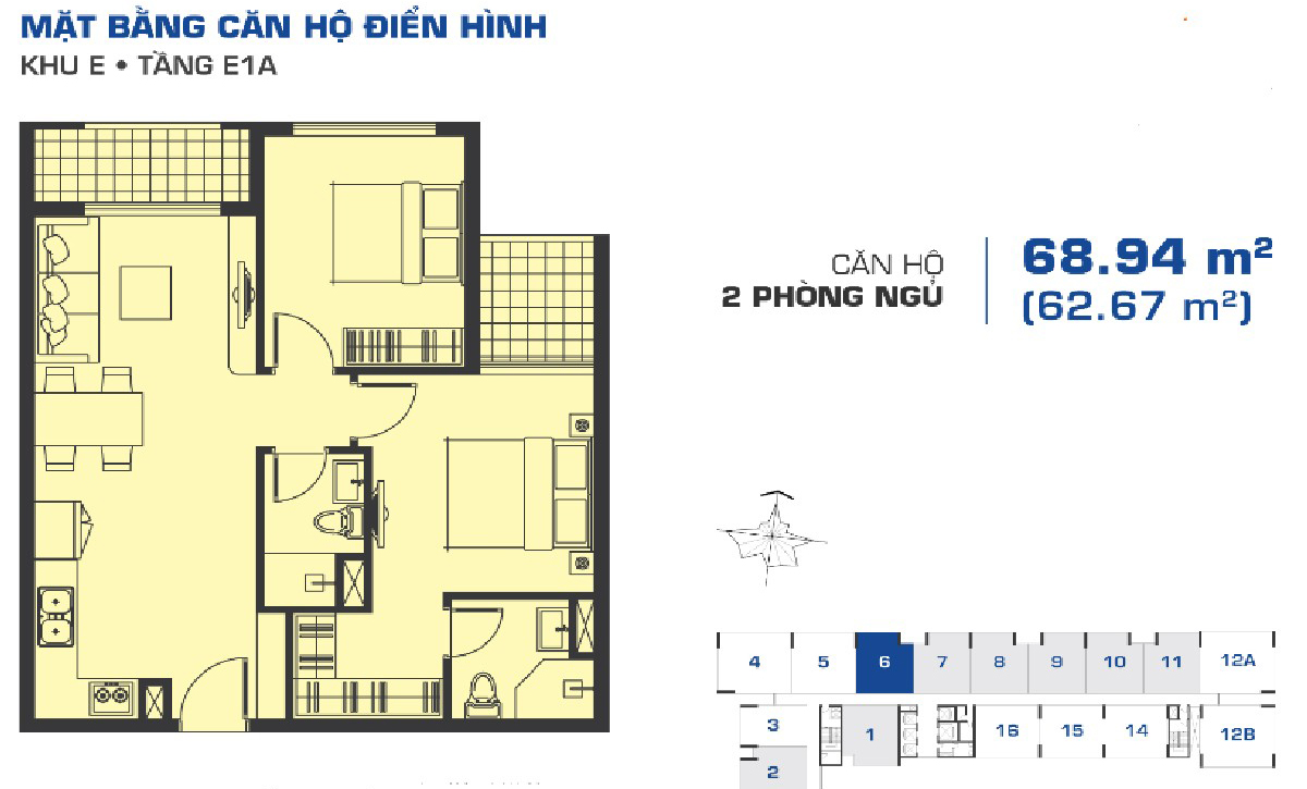 Măt bằng căn hộ Sunrise Riverside 69m2 với 2 phòng ngủ đầy đủ tiện ích