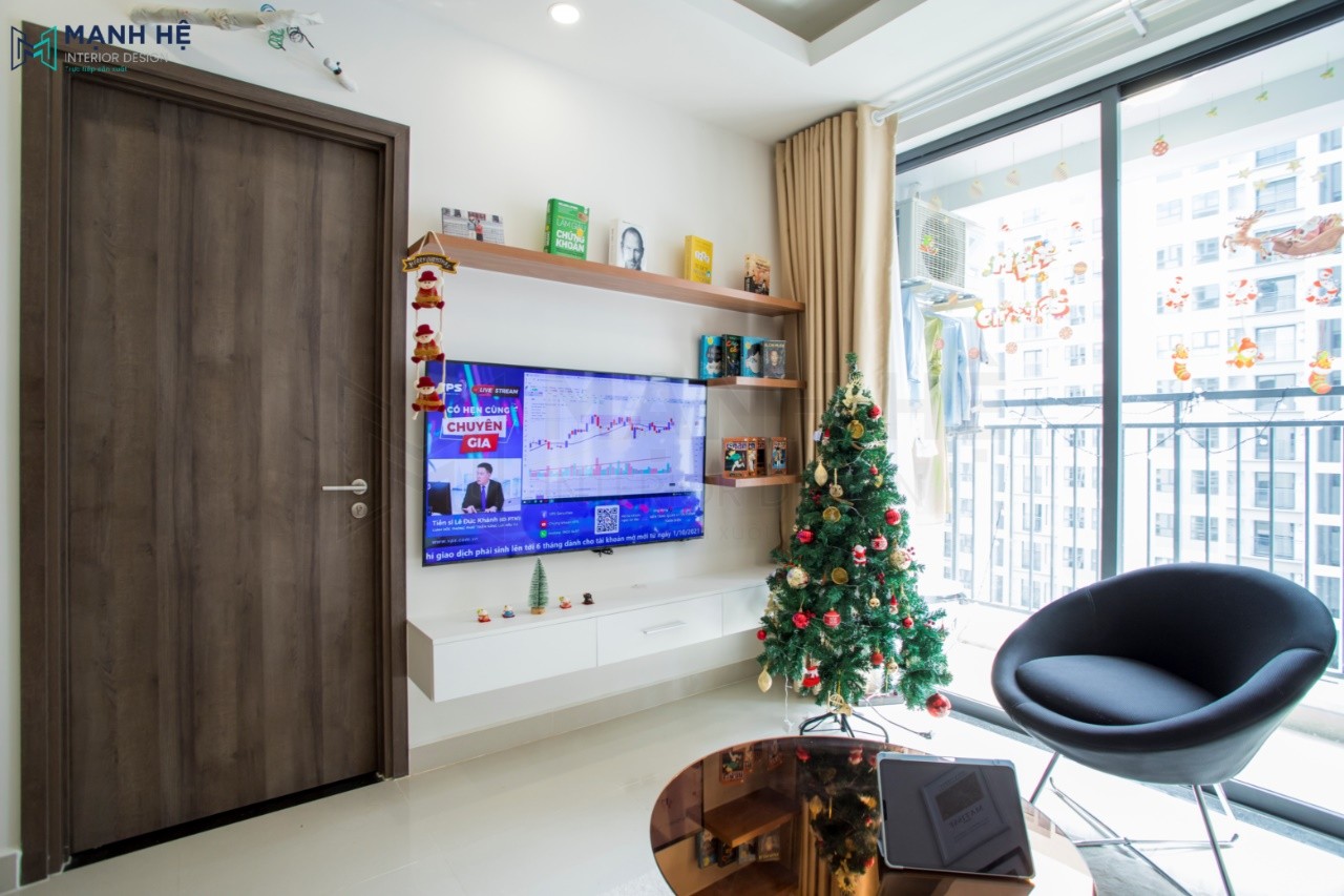 Kệ tủ tivi màu trắng thiết kế treo tường giúp tiết kiệm diện tích