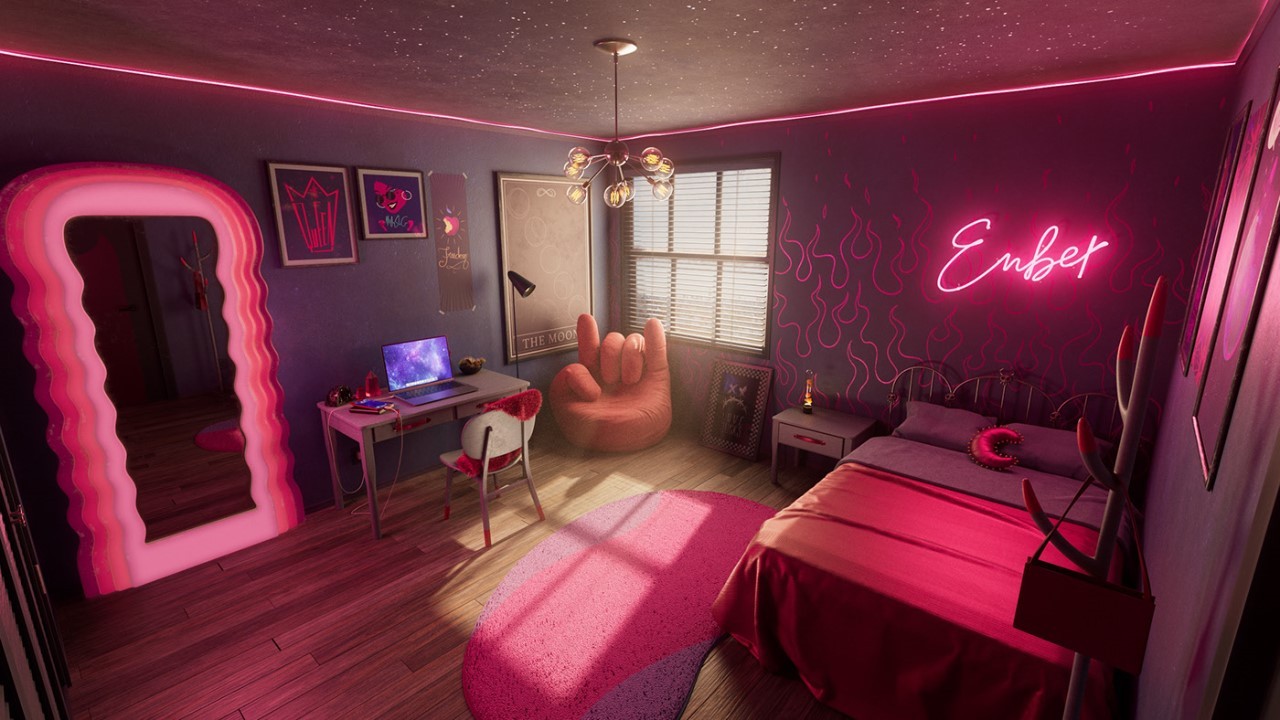 Mẫu phòng ngủ gaming nữ màu hồng neon