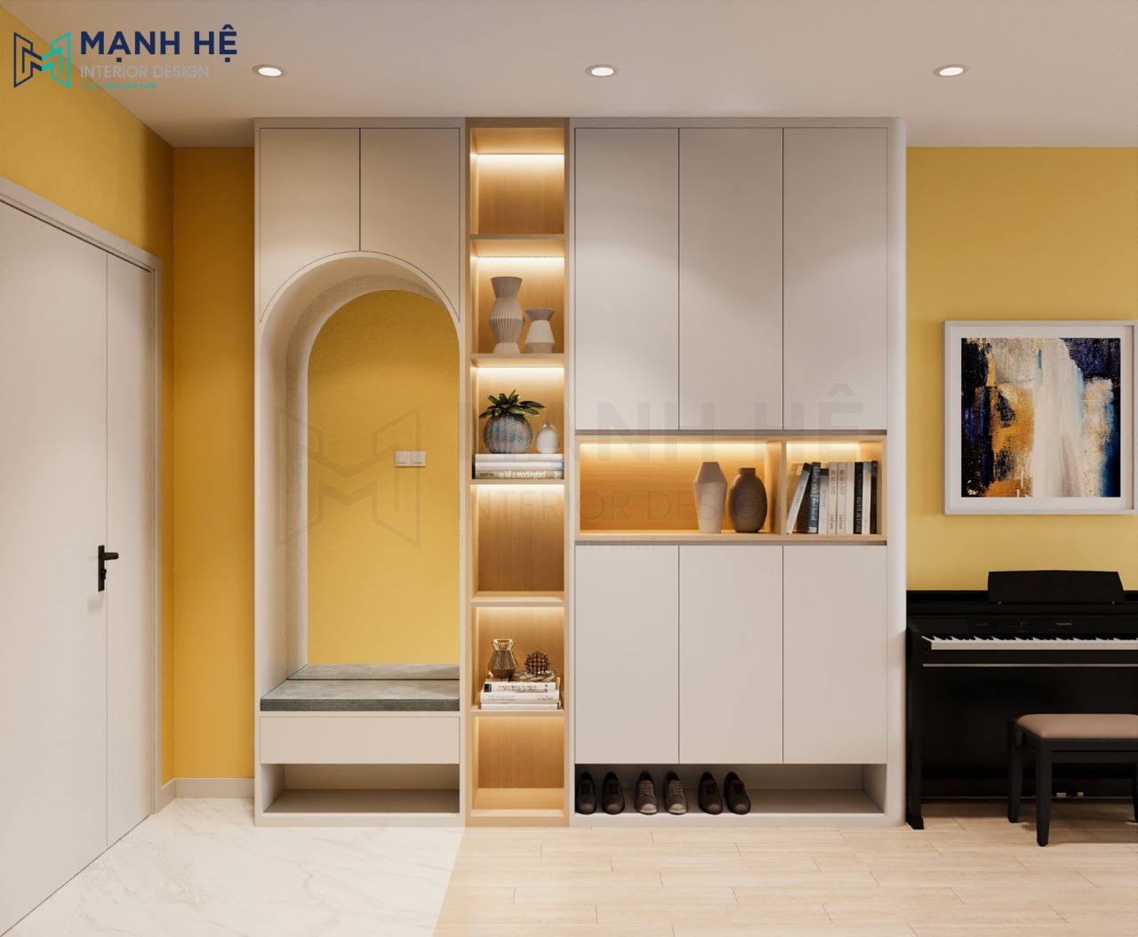Tủ giày kịch trần đẹp - sang trọng với lớp sơn trắng