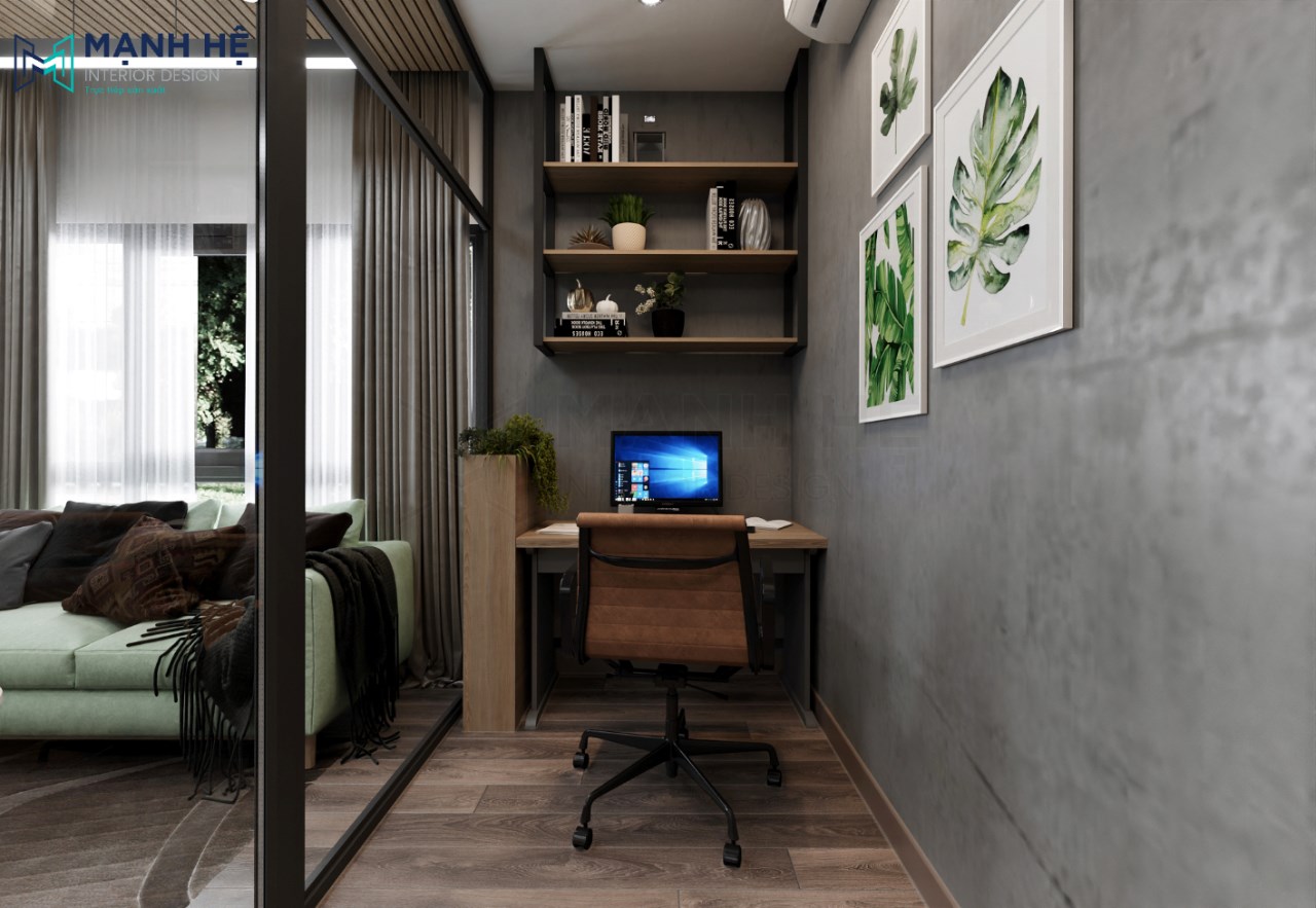 Đối diện cũng được bố trí một chiếc bàn làm việc nhỏ tương tự