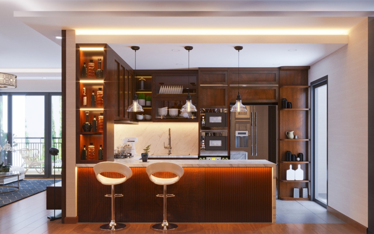 Quầy bar mini gỗ tự nhiên