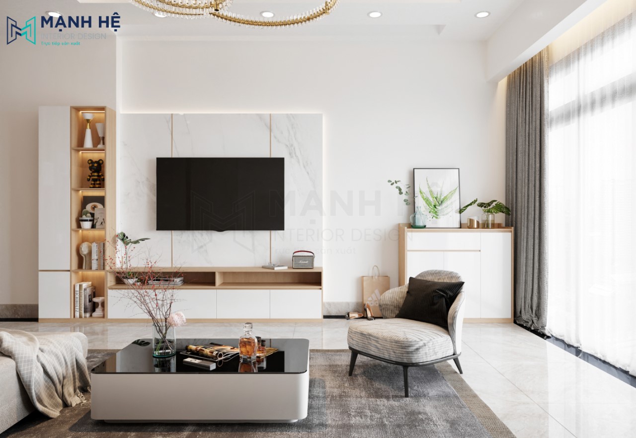 Kệ tủ tivi gỗ công nghiệp đẹp có kệ trang trí đứng