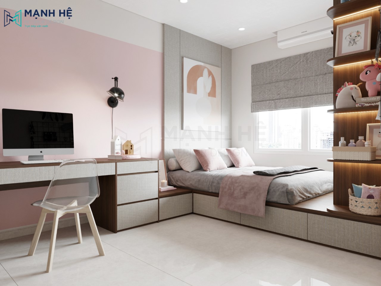 Sự liên kết đồng bộ giữa các món đồ nội thất trong căn phòng ngủ làm tăng thêm nét hiện đại, tiện nghi