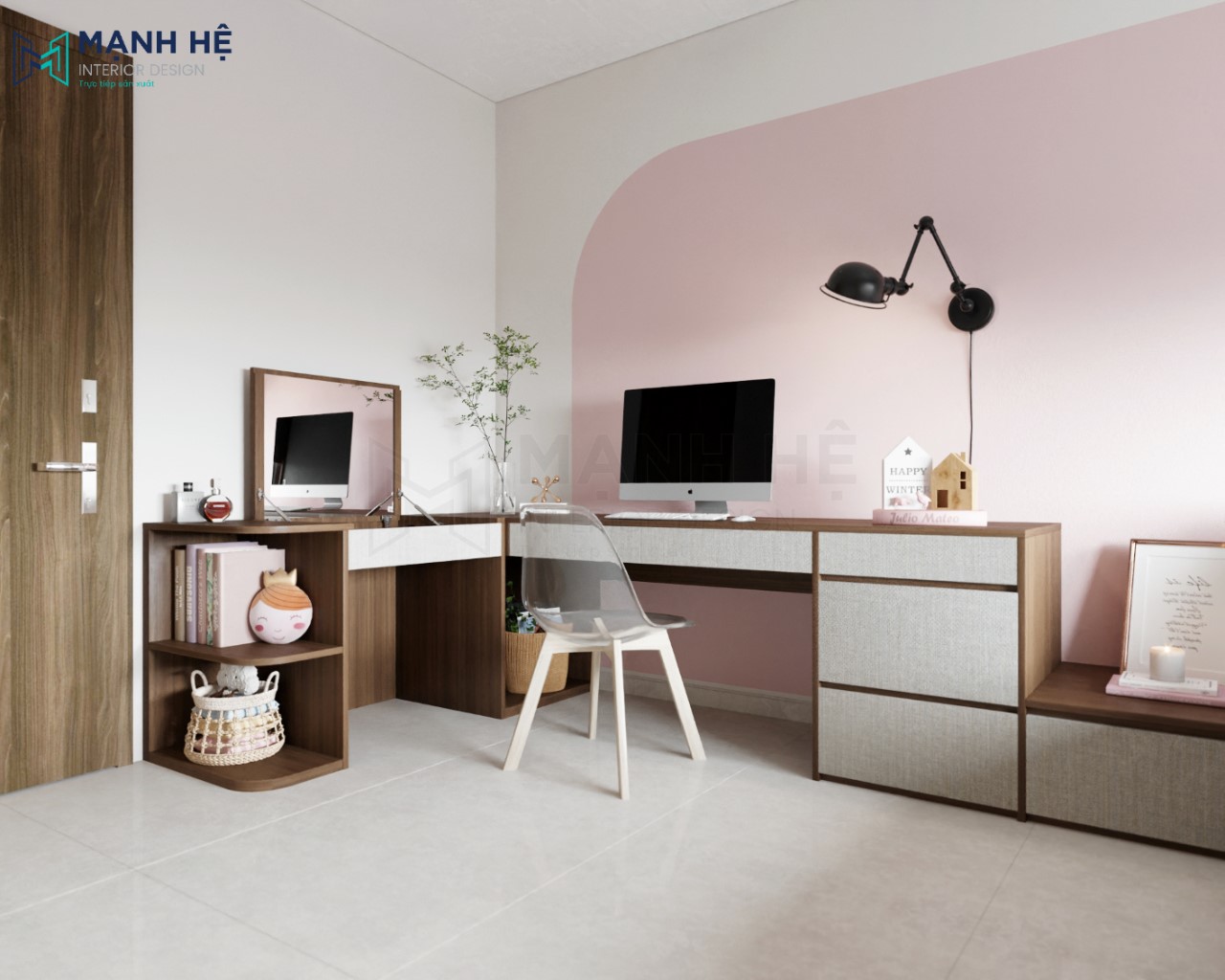 Bàn làm việc kết hợp với bàn trang điểm đa năng đẹp hoàn hảo