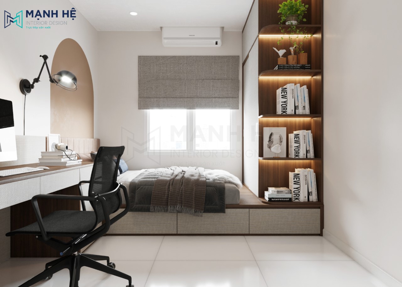 Giường ngủ dạng bục có ngăn kéo giúp gia tăng không gian chứa đồ đạc
