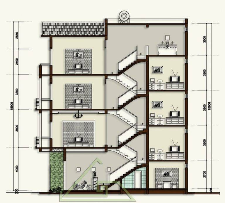 Bản vẽ nhà lệch tầng 6x20m