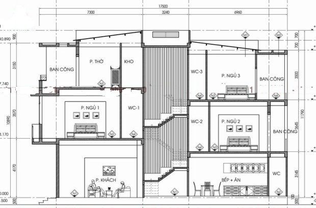 Bản vẽ nhà lệch tầng đẹp