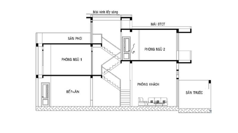 Mẫu nhà lệch tầng 5x15m