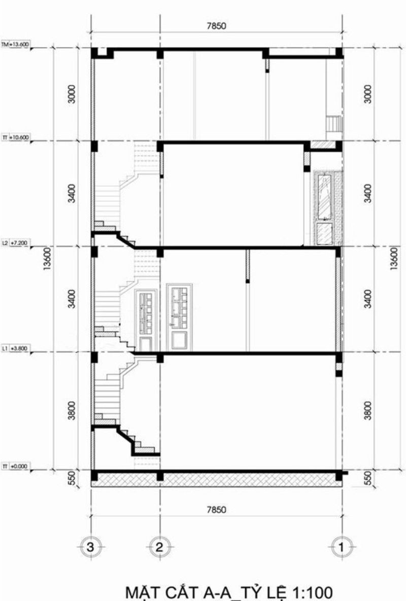 Bản vẽ nhà ống lệch tầng