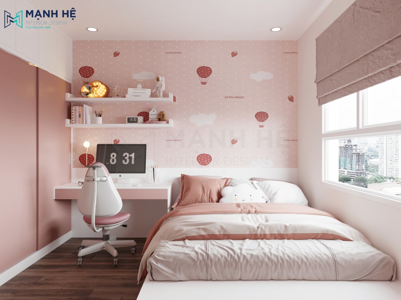 Decor giấy dán tường với các họa tiết sinh động, phù hợp lứa tuổi bé gái