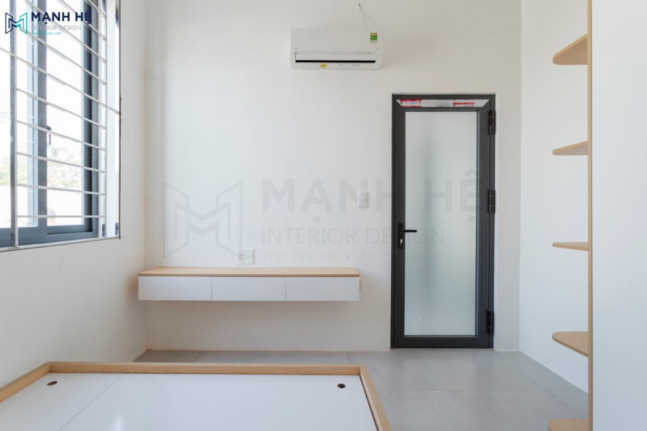 Thi công kệ tivi treo tường phòng ngủ