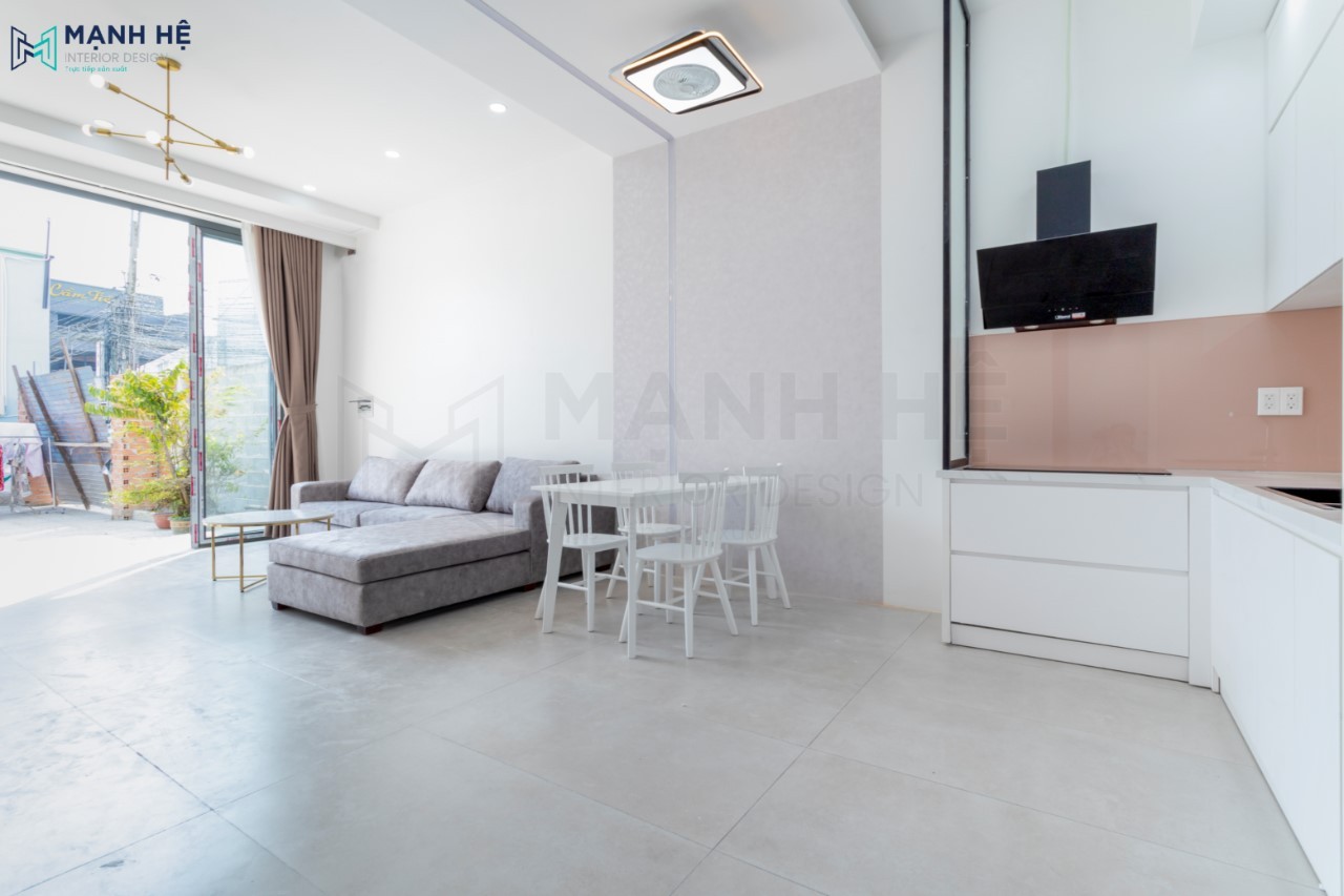 Tạo điểm nhấn cho khu vực bàn ăn với tông màu xám nhẹ nhàng