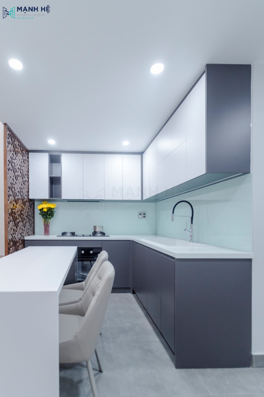 Thi công tủ bếp gỗ công nghiệp MDF phủ melamine đẹp hiện đại