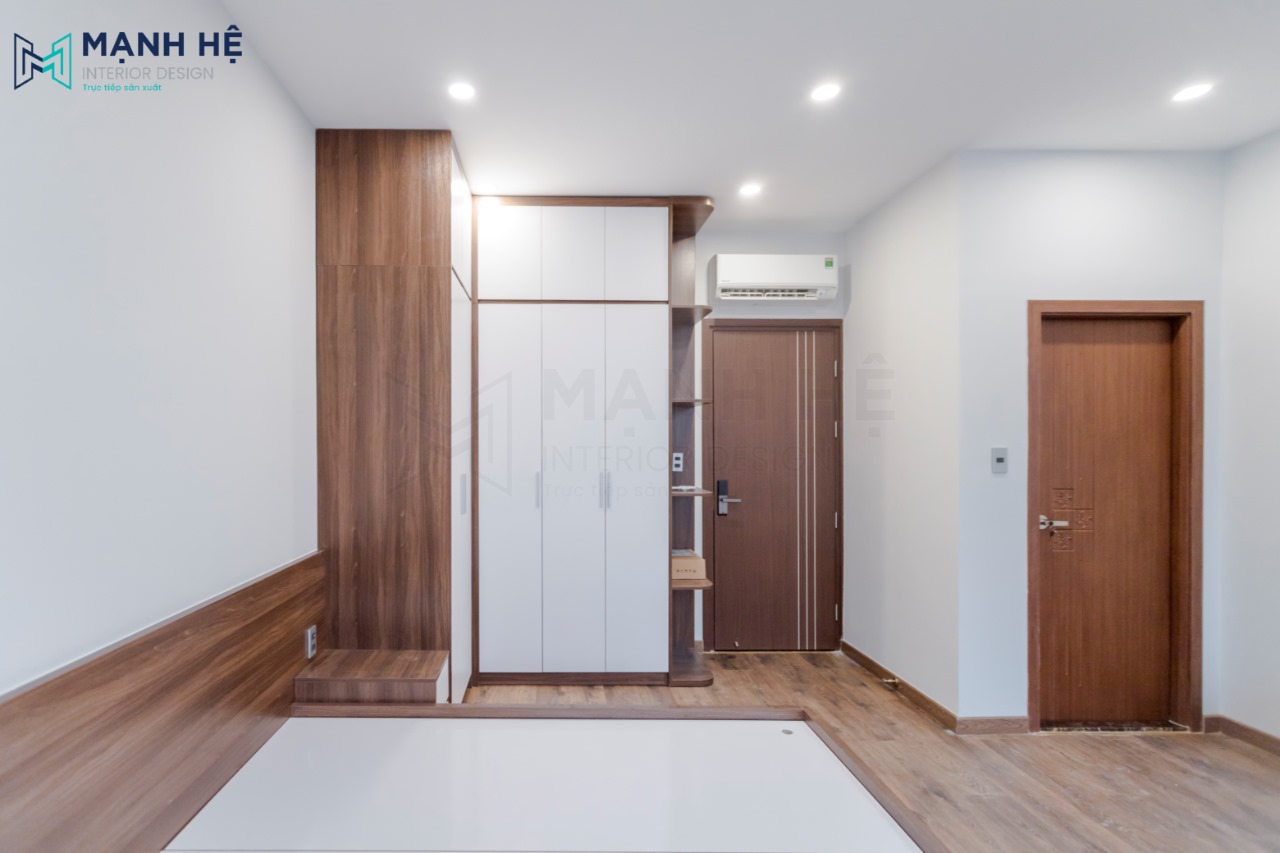 Tủ quần áo chữ L bo gọn góc tường phòng ngủ master gia tăng không gian lưu trữ