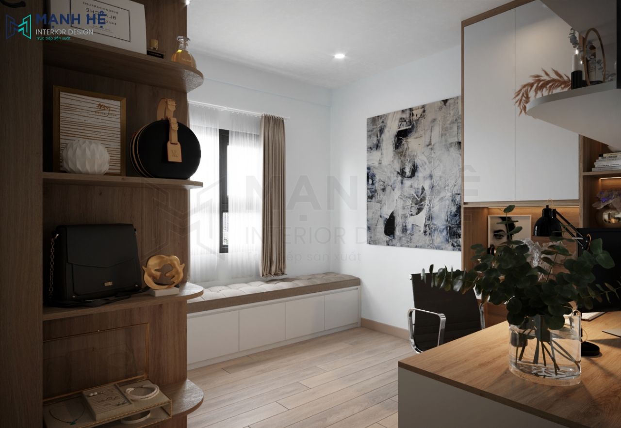 Bục ngồi đọc sách bên cửa số thiết kế phần nệm êm ái phía trên