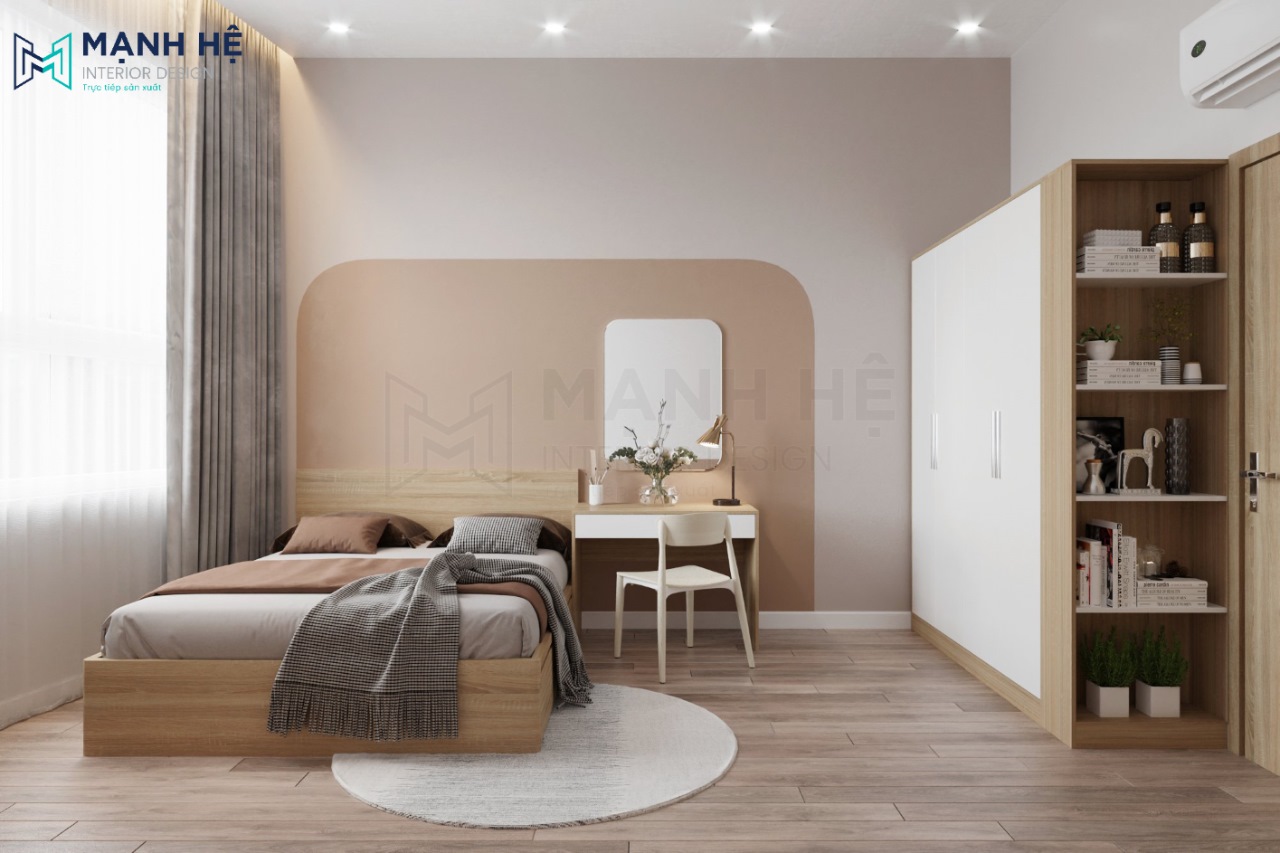 Phòng ngủ sơn màu nâu và màu kem đẹp tinh tế