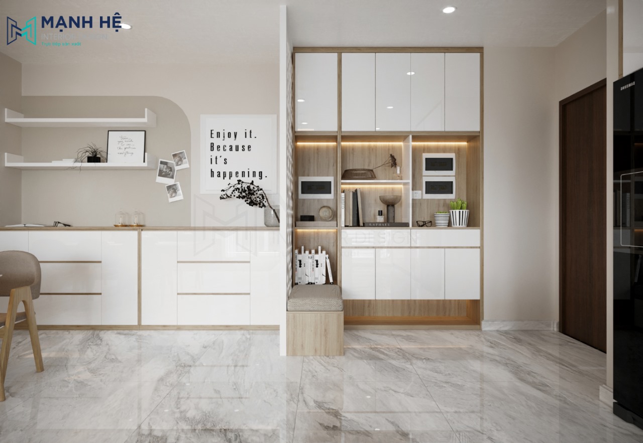 Tủ giày thông minh kết hợp tủ trang trí đặt ngay cửa ra vào căn hộ