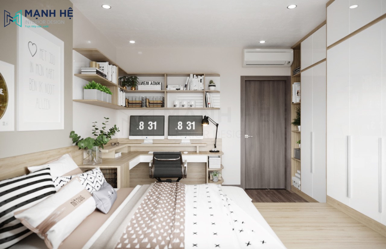 Bàn làm việc đôi bo góc tường hình chữ L đẹp tinh tế