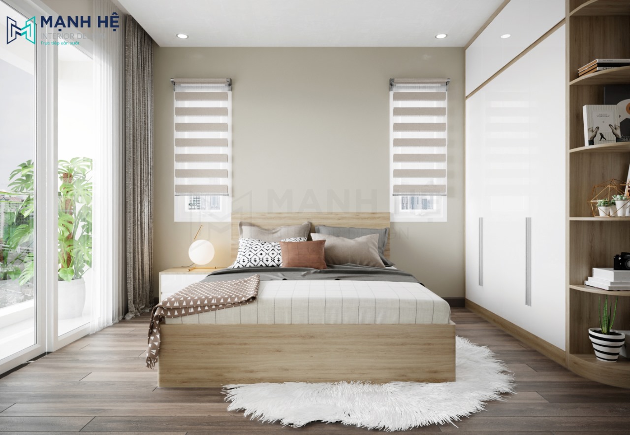 Thiết kế phòng ngủ thứ 2 đẹp với chất liệu gỗ công nghiệp
