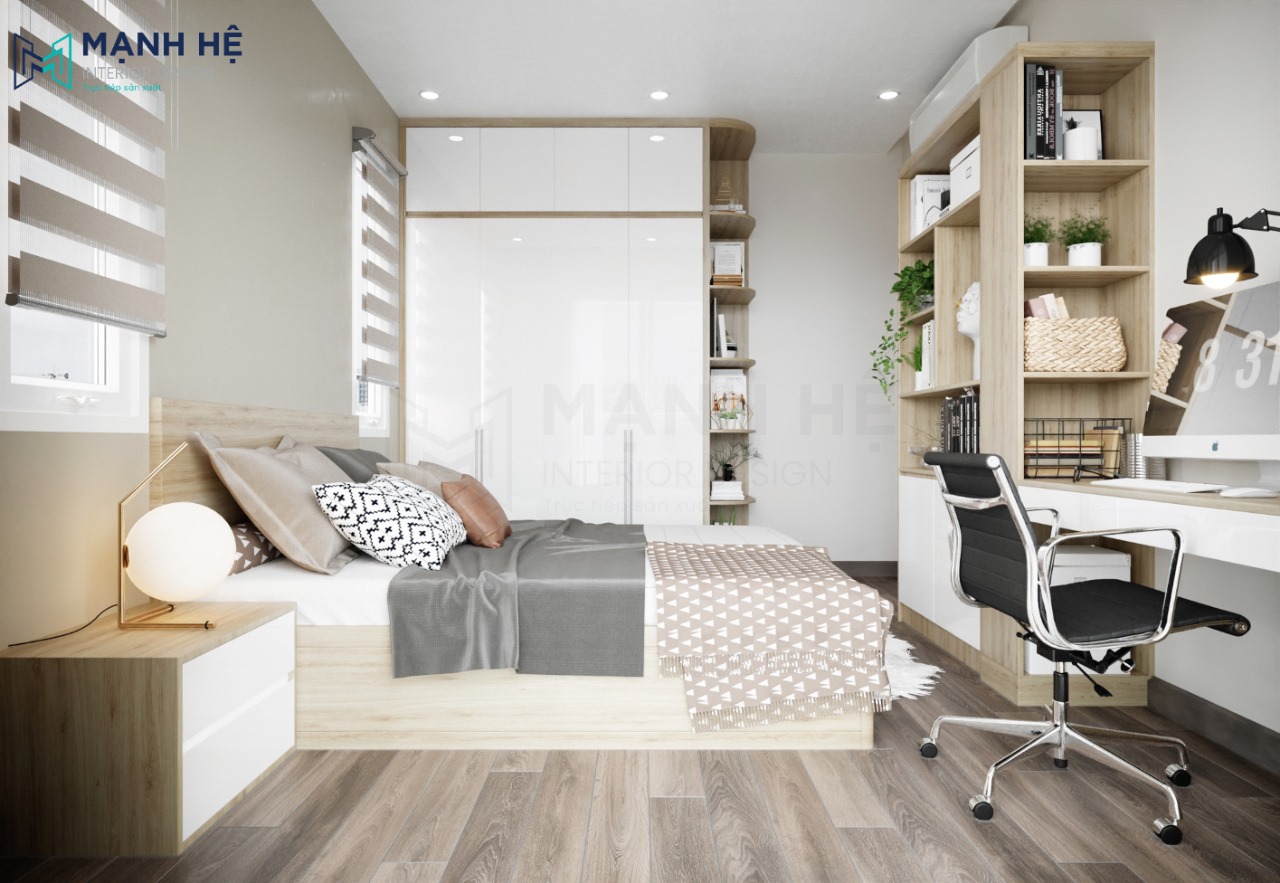Tủ quần áo gỗ công nghiệp bố trí âm tường mang vẻ đẹp hiện đại