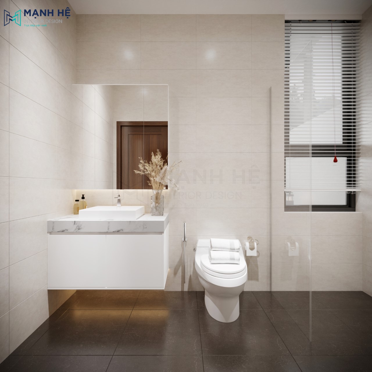 Thiết kế nội thất nhà vệ sinh đẹp hiện đại được ốp gạch toàn bộ