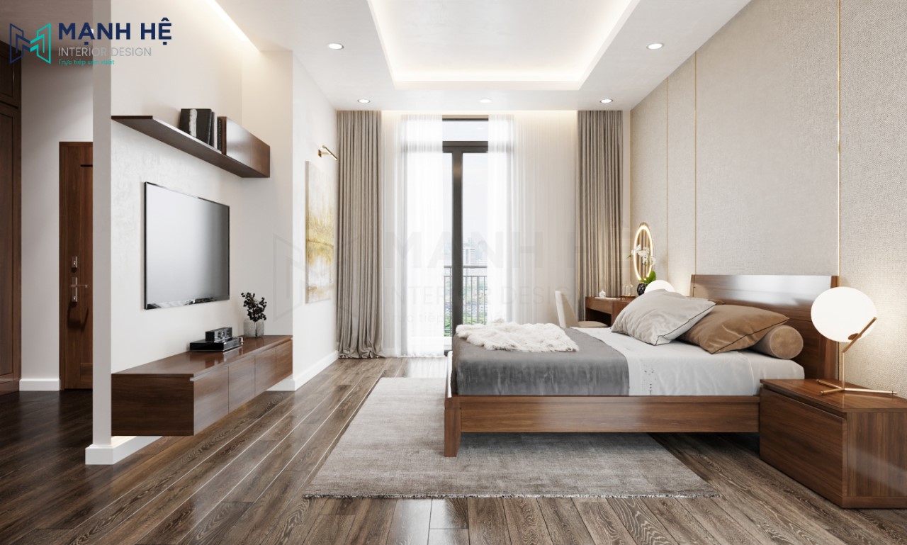 Đồ nội thất được thiết kế vuông vức với chất liệu gỗ tự nhiên đem lại cảm giác hiện đại và sang trọng