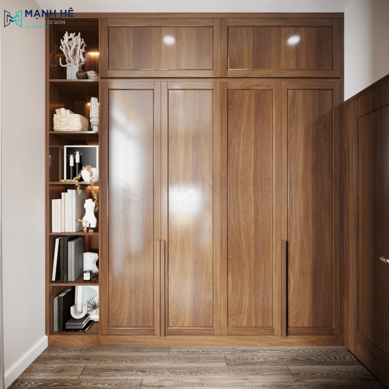 Thiết kế tủ quần áo âm tường có ngăn tủ trang trí riêng đẹp tinh tế