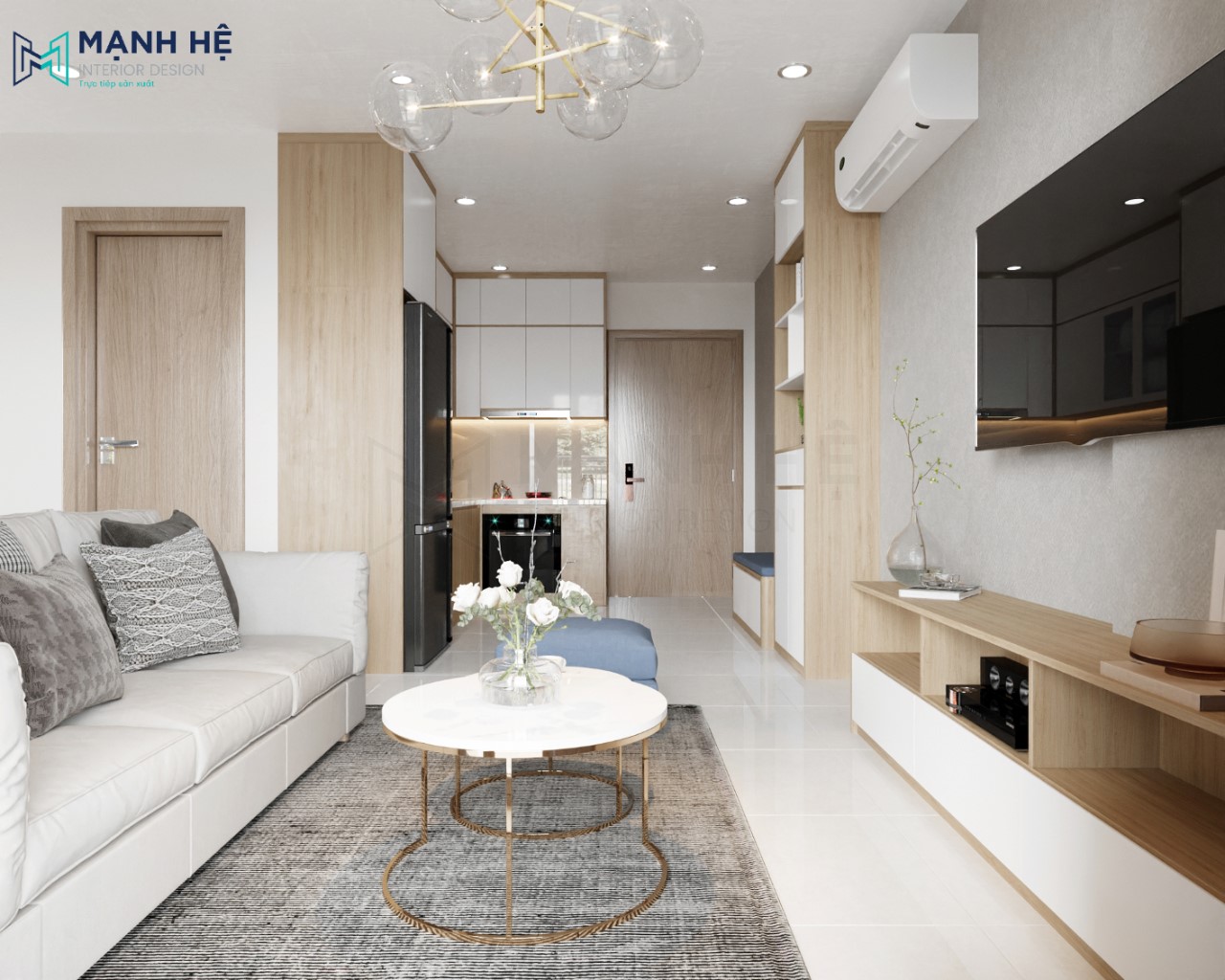 Thiết kế phòng khách liền phòng bếp cho căn hộ có diện tích nhỏ