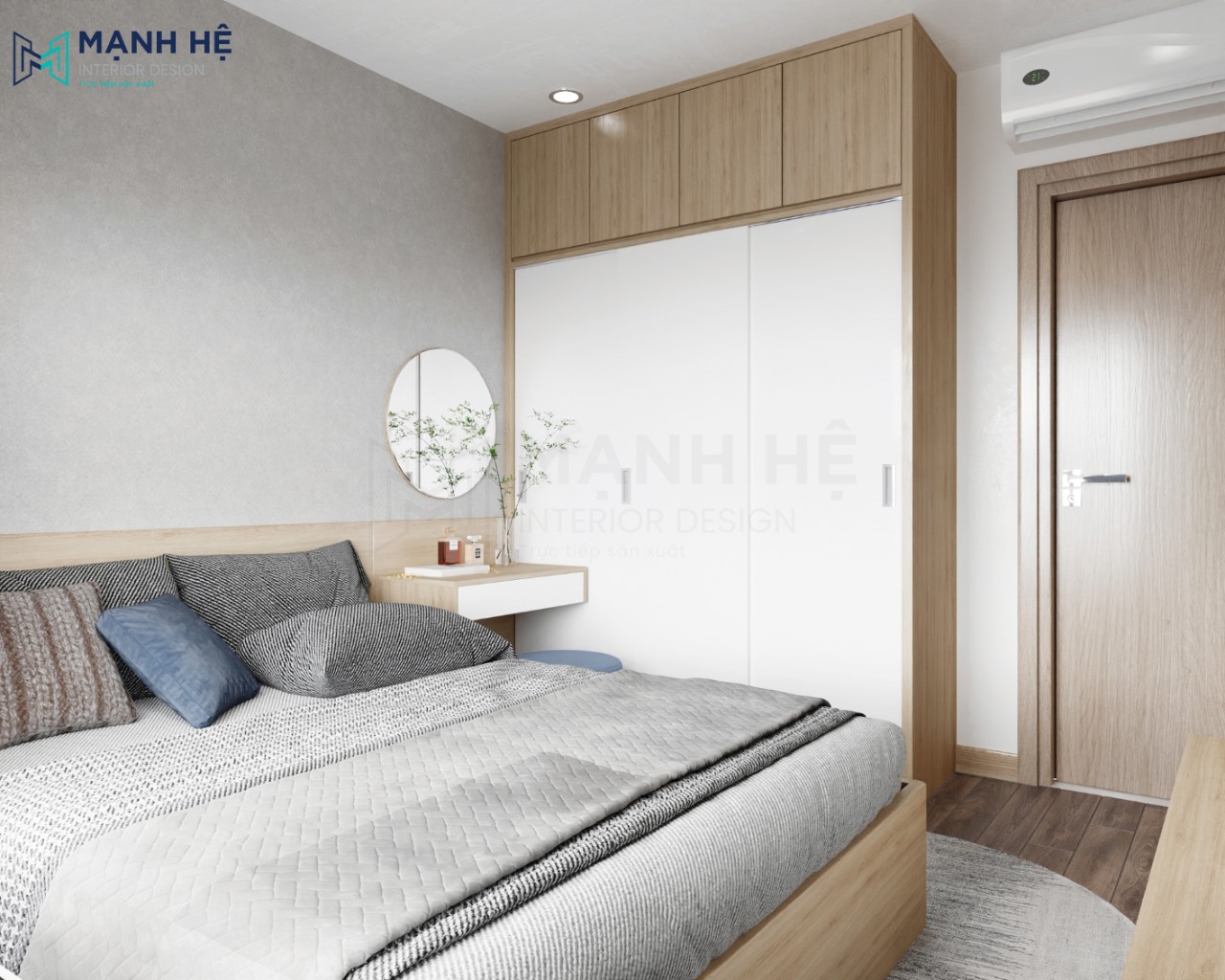 Thiết kế tủ quần áo cửa lùa cao đụng trần tăng tính hiện đại cho không gian
