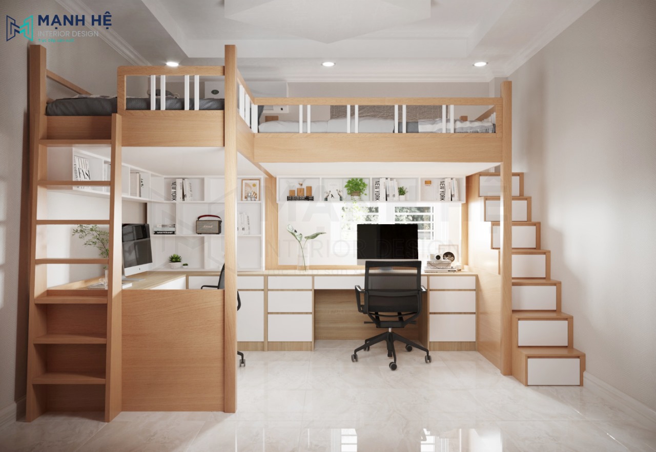 giường tầng gỗ sồi tự nhiên