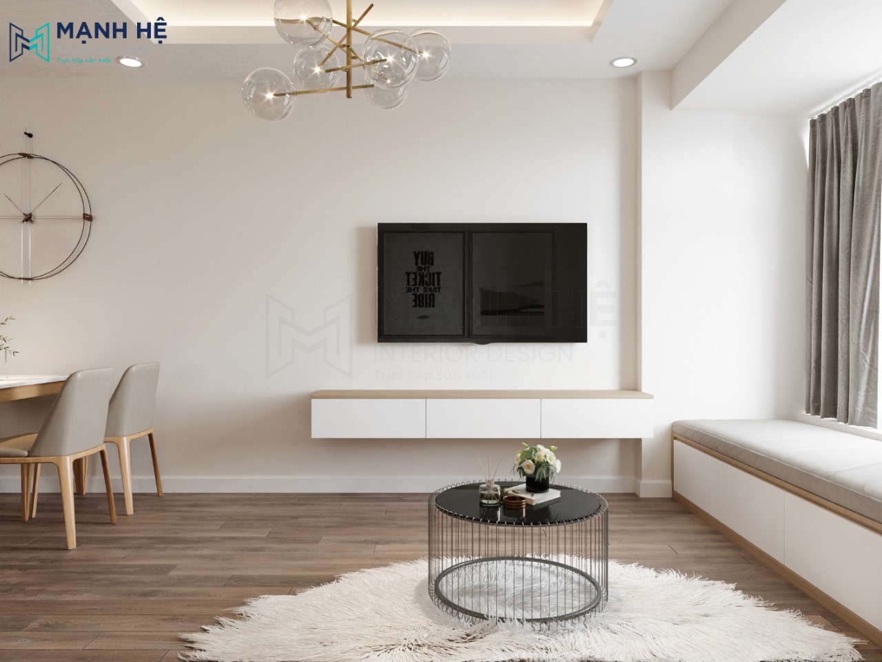 Thiết kế tủ kệ tivi gỗ công nghiệp treo tường giúp tiết kiệm diện tích