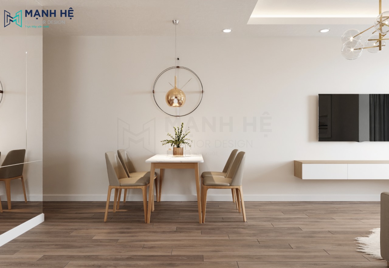 Bố trí bộ bàn ăn 4 ghế nhỏ đơn giản ngăn cách 2 không gian phòng khách bếp