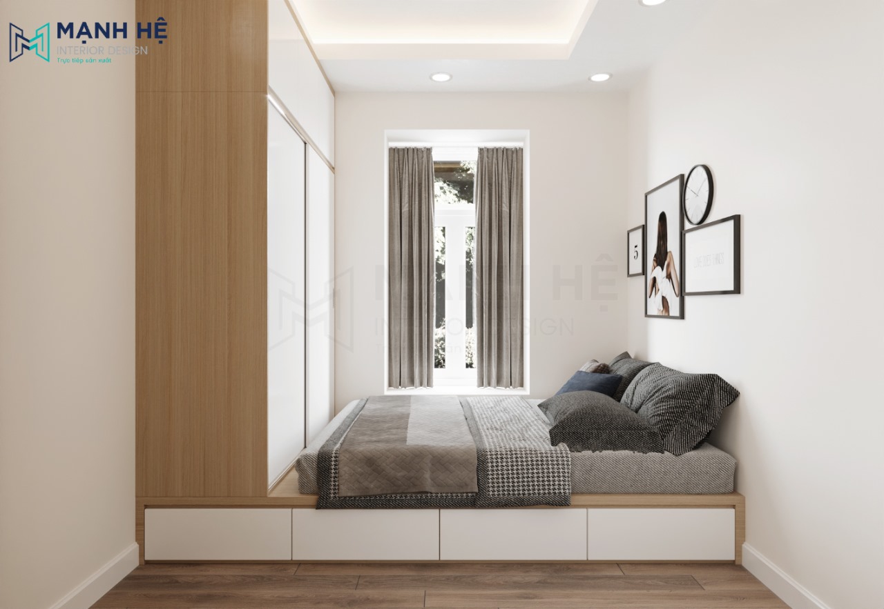 Thiết kế nội thất phòng ngủ nhỏ với giường dạng bục đa năng
