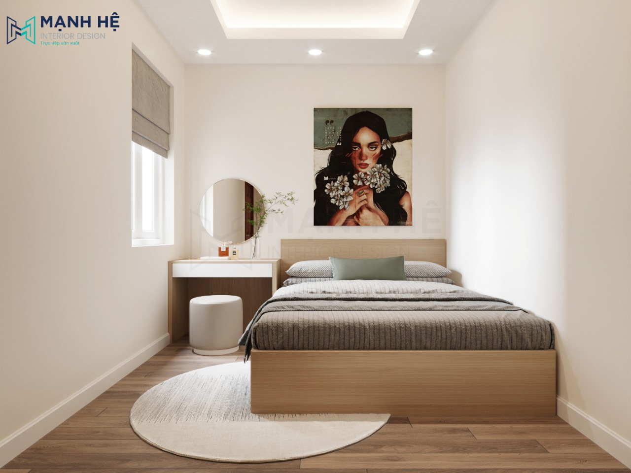 Thiết kế nội thất phòng ngủ thứ 2 với bức tranh treo tường ấn tượng