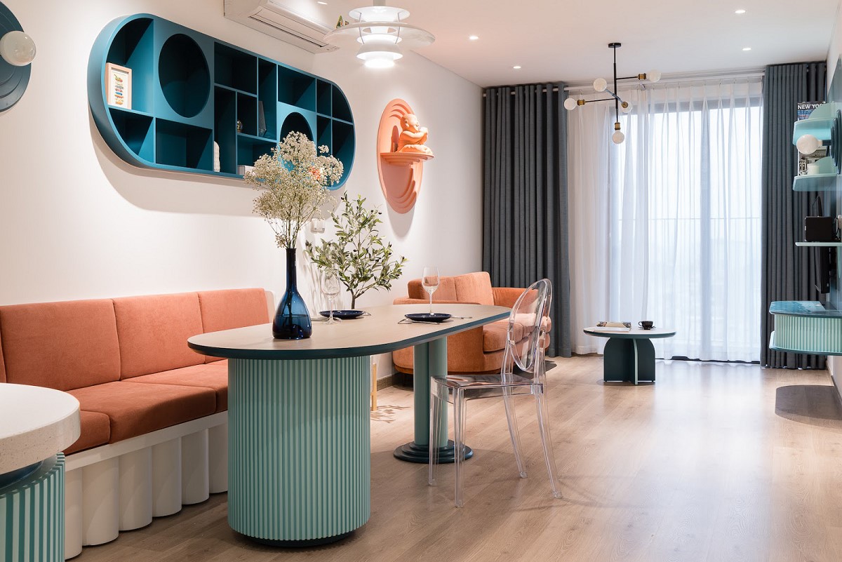 Màu sắc phong cách color block được biến tấu theo từng không gian chức năng khác nhau
