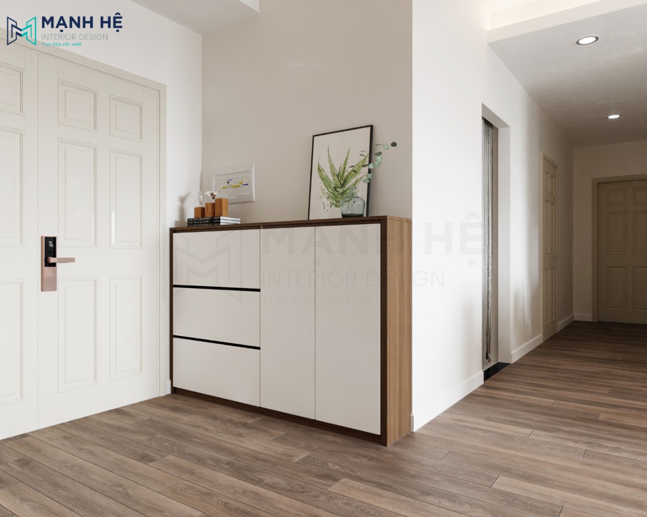 Bố trí kệ giày dép nhiều ngăn hộc tủ đặt ở cửa ra vào tiện nghi
