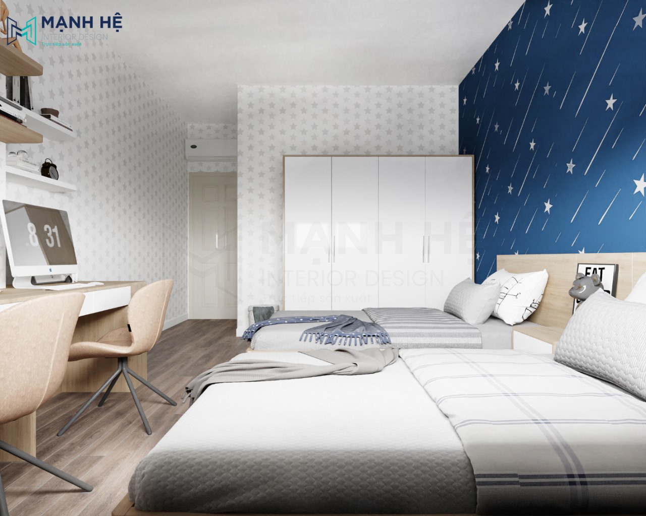 Tủ quần áo nhỏ đơn giản nhưng đủ sức chứa cho 2 người sử dụng