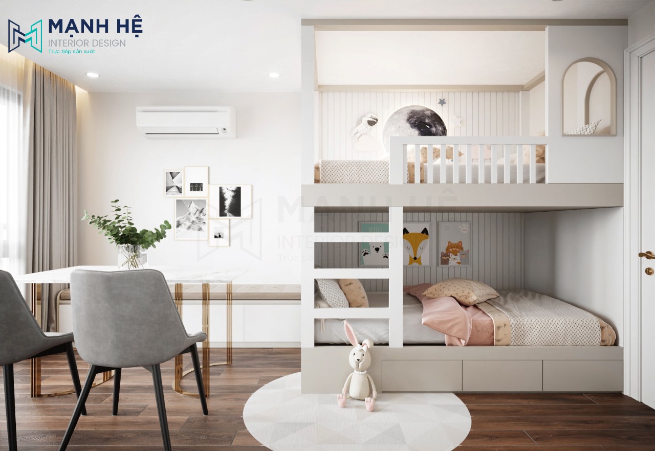 Mẫu thiết kế giường tầng đa năng cho bé gái