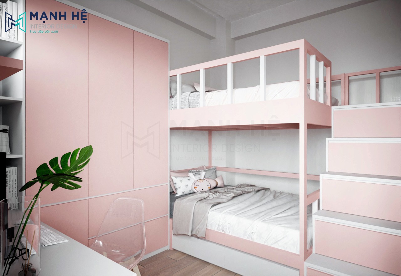 Giường tầng kết hợp cầu thang đi lên có hộc kéo đẹp đa năng