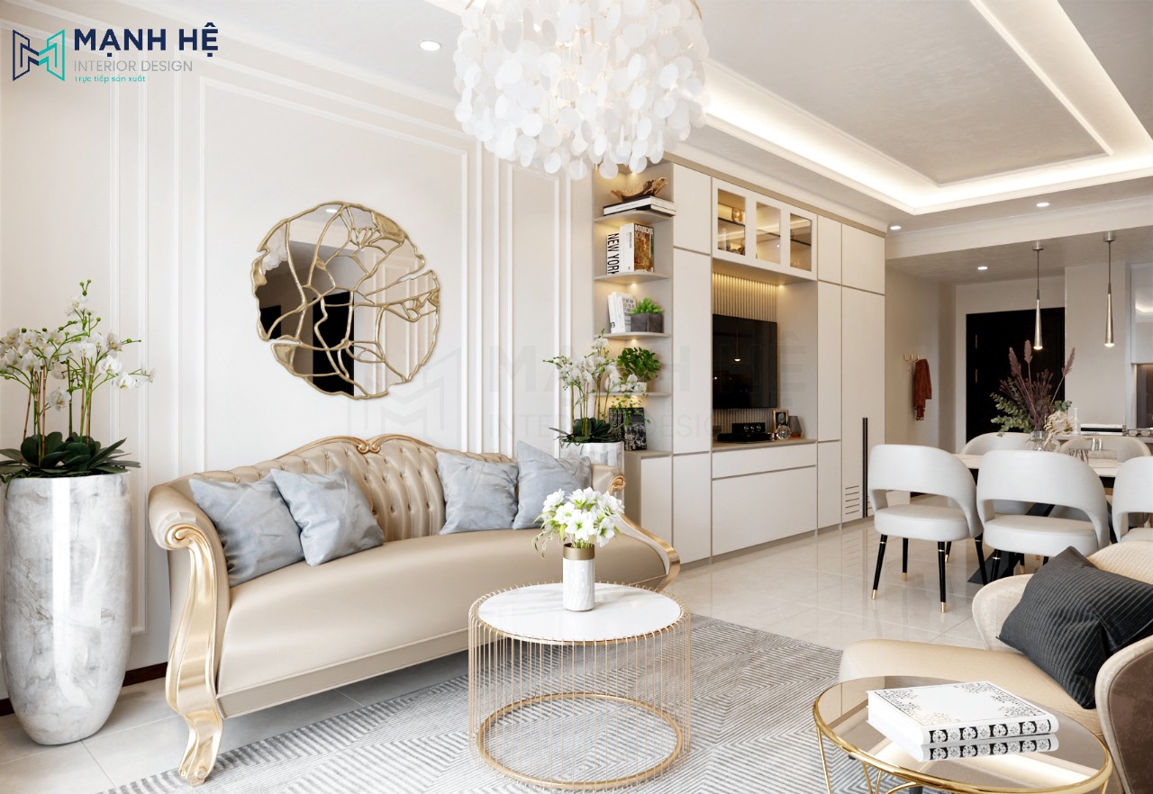 Thiết kế nội thất phòng khách liền bép chung cư đẹp tiện nghi tạo sự đồng bộ cho không gian